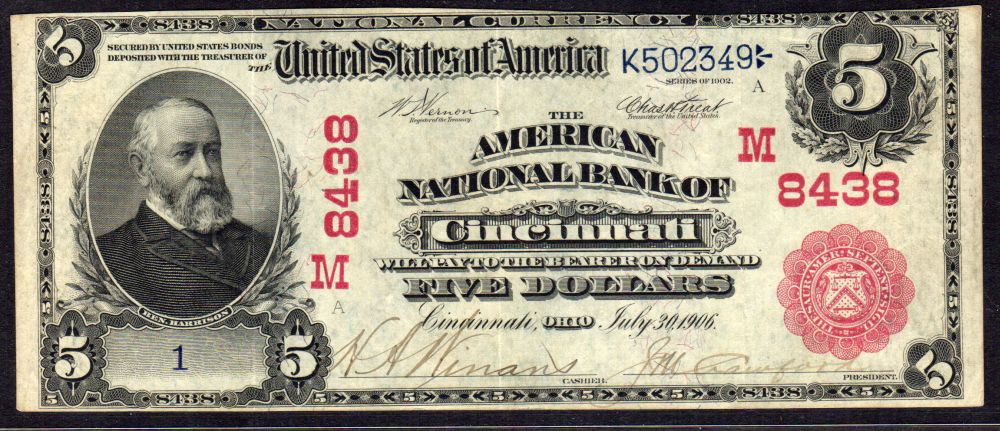 Cincinnati, OH Ch. #48438, 1902RS $5 Serial Number One, VF